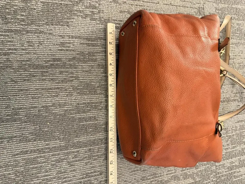 Michael Kors Pebbled Leather Tote Bag Womens Large Orange Shoulder Top Zip MK